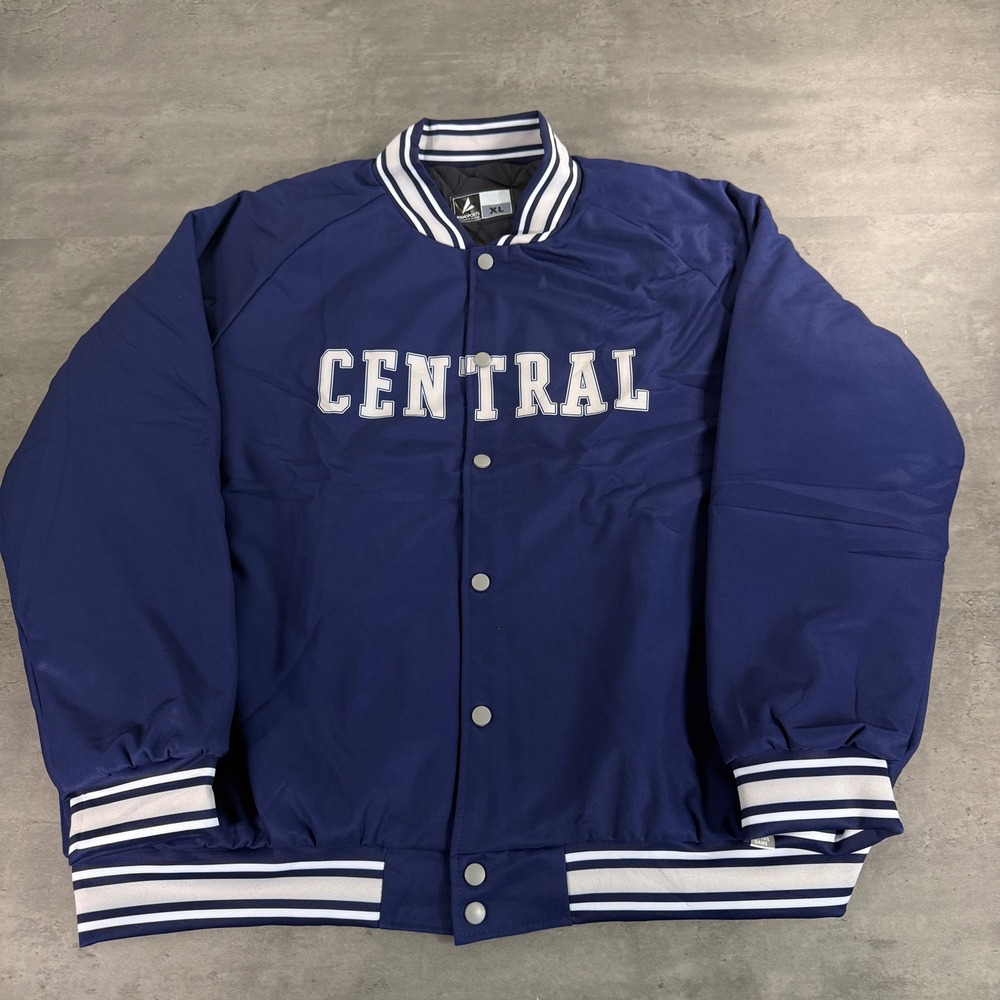 BSN Sports Varsity Jacket Mens XL Blue Central Quilted Bomber Blue Jay Mascot‎